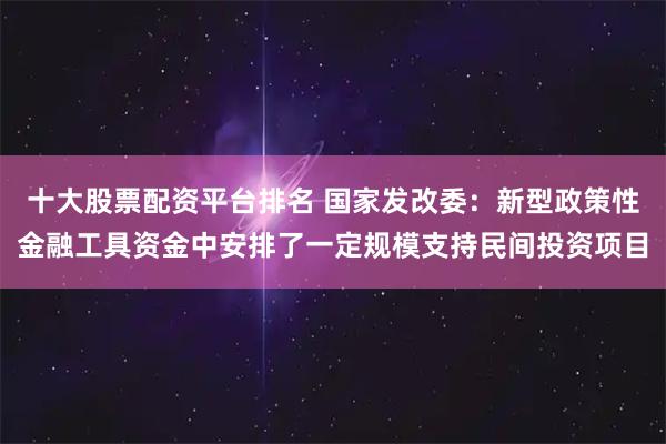 十大股票配资平台排名 国家发改委：新型政策性金融工具资金中安排了一定规模支持民间投资项目
